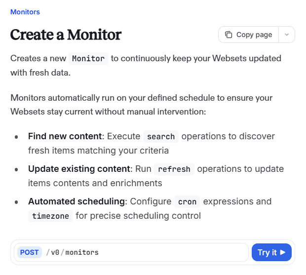 Exa Monitors documentation page