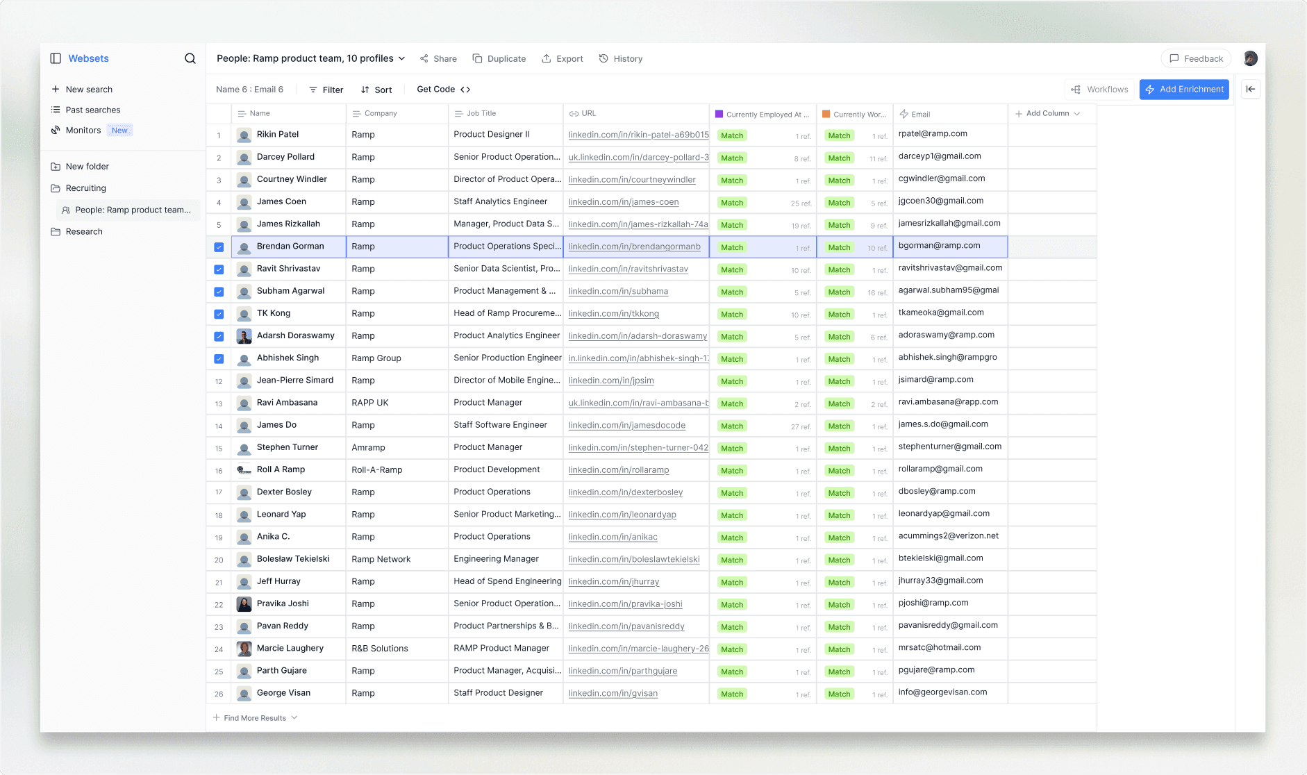 Proposed visible selected-row state with shift-click range selection